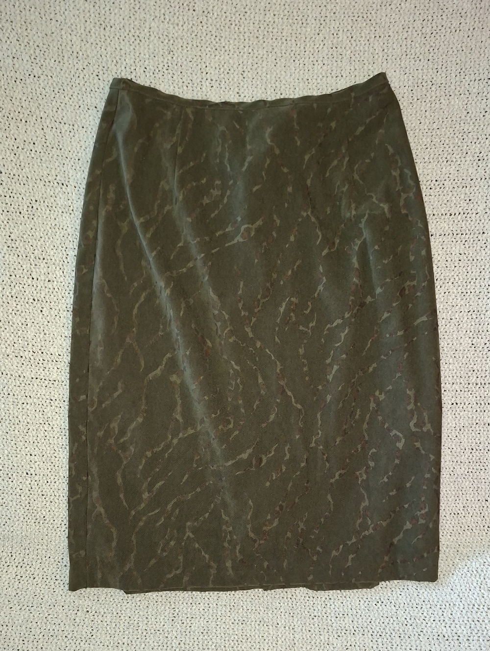 Courtenay Olive Green/brown Patterned Pencil Skirt